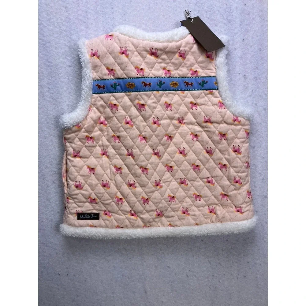 Matilda Jane Quilted Vest Kids 6 Pink New Reversible Horse Print‎ Toggle Sherpa